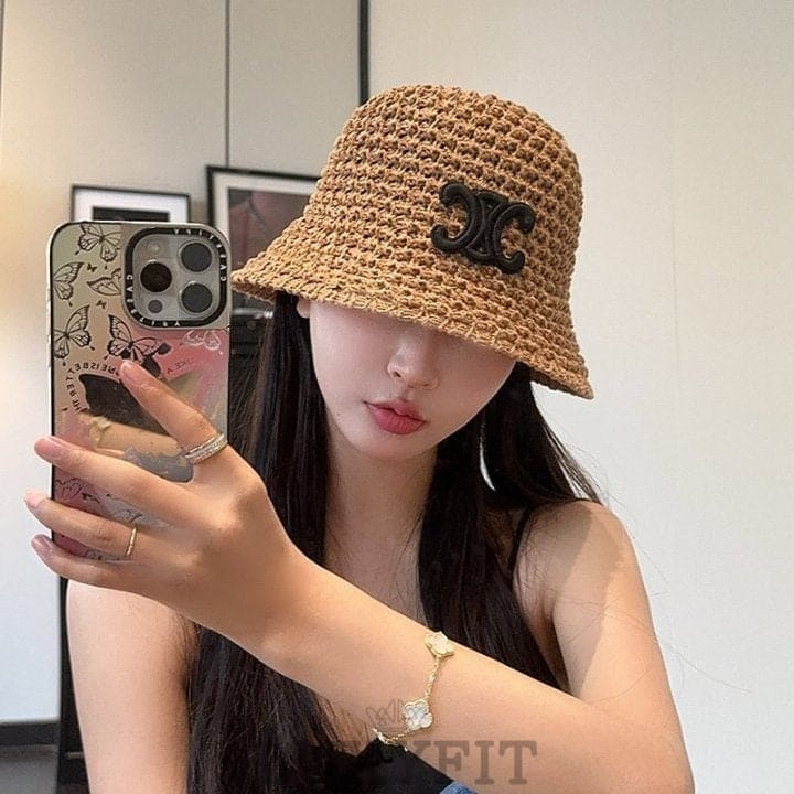 CL 셀린느 로고 라탄 버킷햇