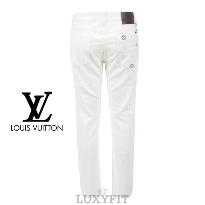 LV 루이비통 모노 자수 화이트 슬림 일자진