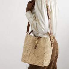 YS 생 로랑 르37 우븐 라피아 버킷백