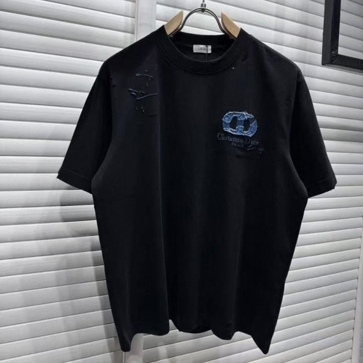 DO 디올 데님패치 데미지 자수반팔