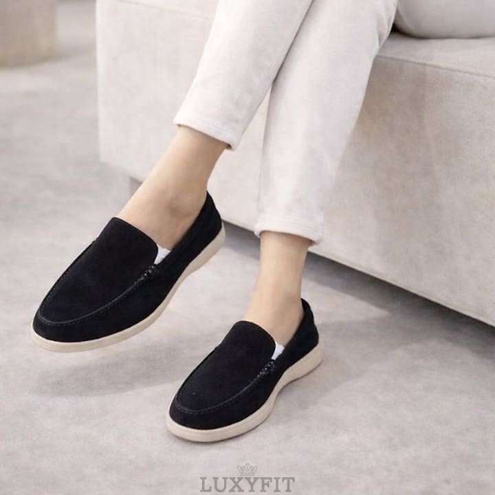 LL 로로피아나 썸머워크 스웨이드 여성 로퍼 블랙