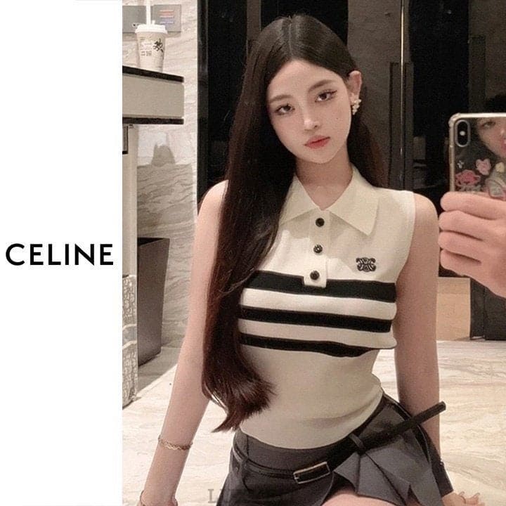 CL 셀린느 카라 민소매 자수니트