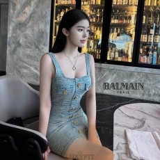 BM 발망 패턴 데님 민소매 원피스