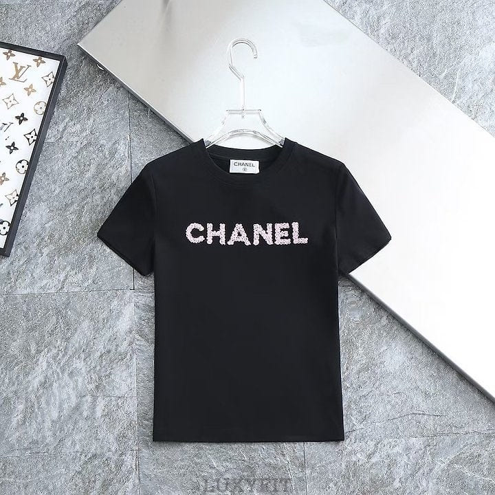 CN 샤넬 여성 핑크자수로고 실켓 라운드티