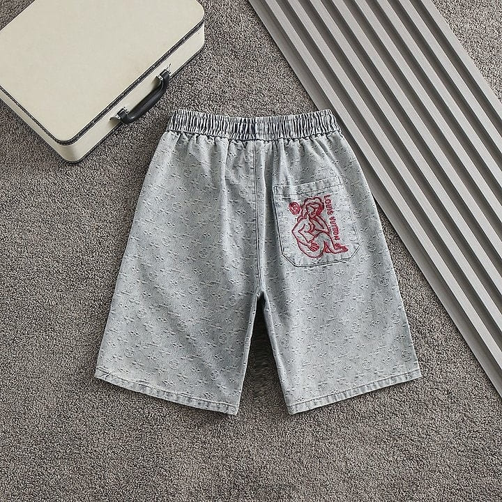LV 루이비통 모노그램 캐릭터자수로고 워싱데님 하프팬츠