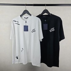 LV 루이비통 수입 LV 자수로고 라운드 티셔츠 남여공용 화이트